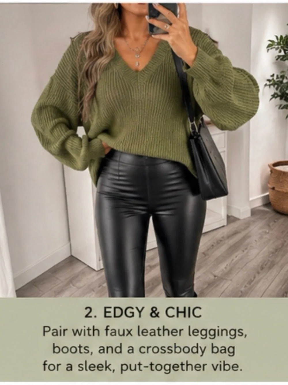 SHEIN Curve Olive Green V-Neck Oversized Knit Sweater – 1XL